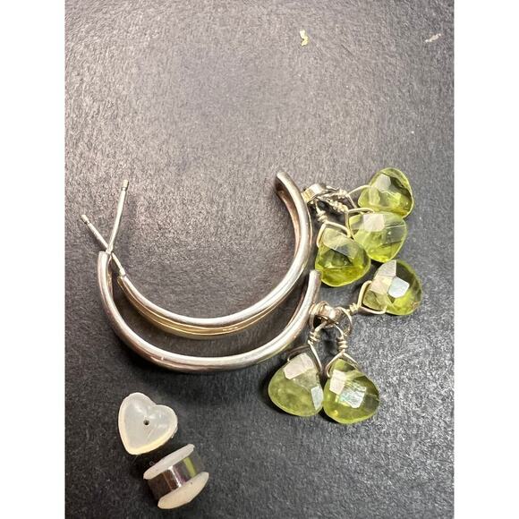 NEW peridot sterling silver crescent hoop earrings - Picture 7 of 16